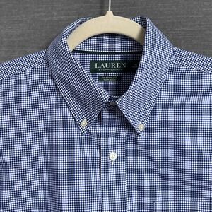 Lauren Ralph Lauren 16 32/33 Classic Fit Non Iron Button Down Blue Gingham Plaid